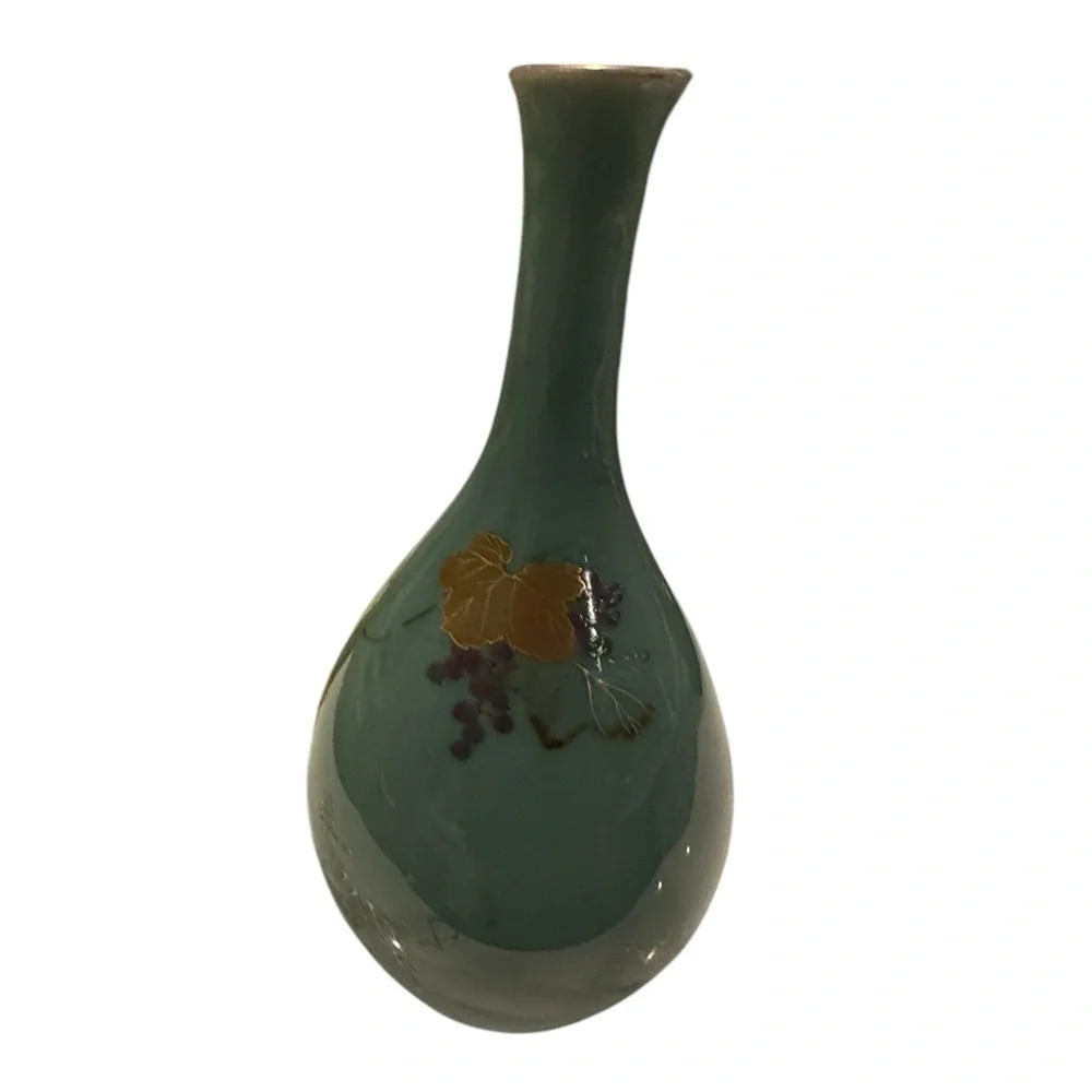 Asian Turquoise Gilt Decorated Crane Neck Porcelain Glazed Large Vase #2
